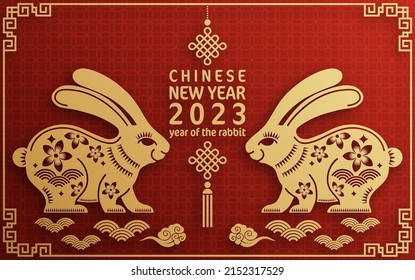 Happy chinese new year 2023 year of the rabbit zodiac with on color Background. (Translation : Happy new year)