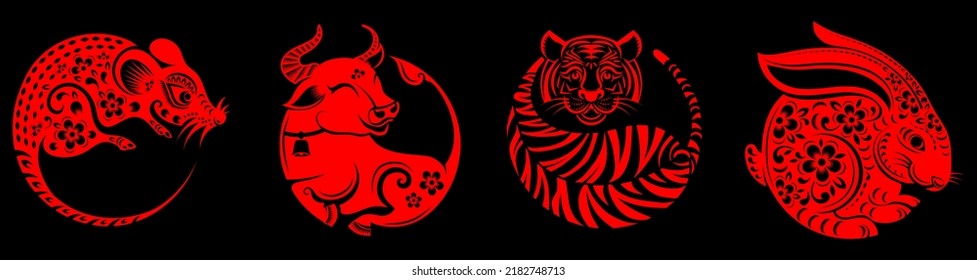 Happy chinese new year 2023 year of the rabbit zodiac sign with flower,lantern,asian elements gold paper cut style on color Background. (Translation : Happy new year)