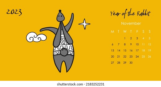 Happy chinese new year 2023 of the rabbit zodiac sign. Calendar template. Funny Bunnies concept art. Christamas background. Vector illustration
