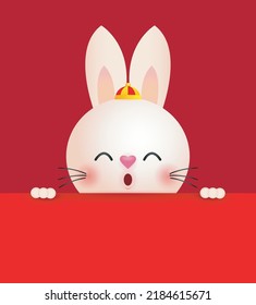 Happy Chinese new year 2023 year of the rabbit Little bunny with red big sign board, gong xi fa cai, zodiac Cartoon isolated on red background vector illustration 