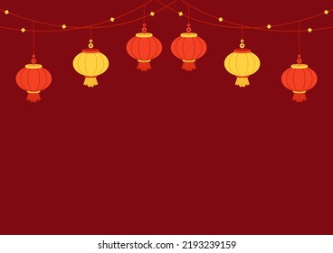 Happy Chinese new year 2023. Chinese new year banner with circle for show product. Greeting card. China frame with lantern on red background.