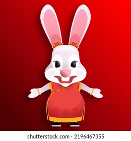 Happy chinese new year 2023 year of the rabbit zodiac sign with cartoon character (Translation : Happy new year)