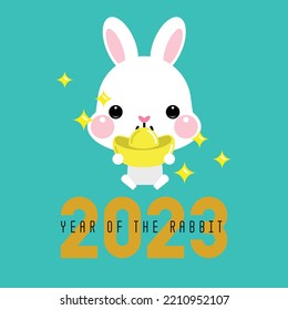 Happy Chinese new year 2023, the year of the rabbit zodiac. Little bunny greeting card, poster, banner, brochure, calendar. Vector illustration.