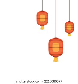 Happy Chinese new year 2023. Chinese new year banner with circle for show product. Greeting card. China frame with lantern on red background.