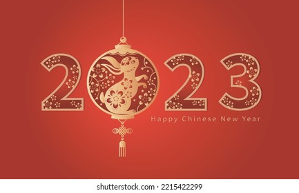 Happy chinese new year 2023, year of the rabbit zodiac sign, with flower, lantern, asian elements.