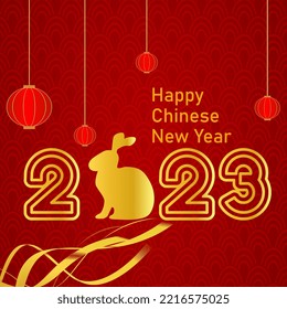 Happy Chinese New Year 2023, Rabbit zodiac sign on red color background. Asian elements with craft rabbit.Vector EPS10.