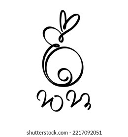 Happy Chinese new year 2023, year of the rabbit zodiac. Hand drawn bunny contour with a paintbrush. Simple minimalist Chinese zodiac of rabbit design. Vector illustration.