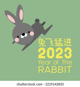 Happy Chinese new year 2023, the year of the rabbit zodiac. Little bunny greeting card, poster, banner, brochure, calendar. Translation text "Good luck in the year of the rabbit". Vector illustration.