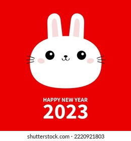 Happy Chinese New Year 2023. The year of the rabbit. Bunny hare round face. Cute kawaii funny animal. Easter. Cartoon funny baby character. Kids print. Flat design. Red background. Vector illustration