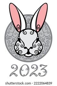 Happy Chinese New Year 2023, Rabbit zodiac sign  Asian elements with craft rabbit paper cut style. 