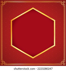 Happy Chinese new year 2023. Chinese new year banner with circle for show product. Greeting card. China frame with lantern on red background.