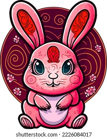 Happy Chinese new year 2023 with cute rabbit with oranges. Animal holidays cartoon character. Isolated on white background.  year of the Rabbit zodiac sign. Chinese New Year Lunar 2023 