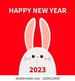 Happy Chinese New Year 2023. The year of the rabbit. Bunny face head icon set. Cute kawaii hare animal. Cartoon funny baby character. Kids print. Flat design. Red background. Vector illustration