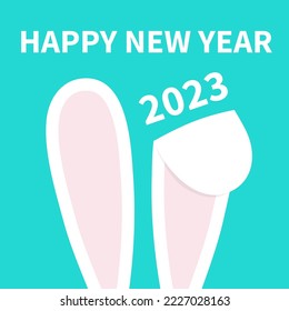 Happy Chinese New Year 2023. The year of the rabbit. Bunny ears. Hidden head face. Cute cartoon kawaii funny baby character. Farm animal collection. Blue background. Isolated. Flat design. Vector