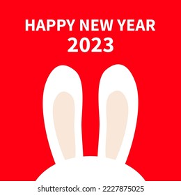 Happy Chinese New Year 2023. The year of the rabbit. Bunny ears. Hidden head face. Happy Easter. Cute cartoon kawaii funny baby character. Farm animal. Red background. Flat design Vector illustration