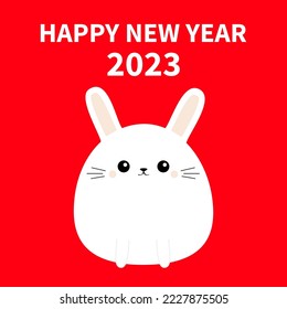 Happy Chinese New Year 2023. The year of the rabbit. White bunny icon. Funny head face. Cute kawaii cartoon round character. Baby greeting card. Red background. Flat design. Vector illustration