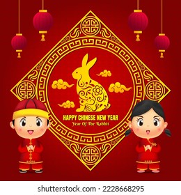 Happy Chinese new year 2023 design poster. Year of the rabbit design vector
