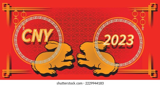 Happy chinese new year 2023, year of rabbit. Red background of tempalte contains rabbit zodiac of the Chinese and lantern.