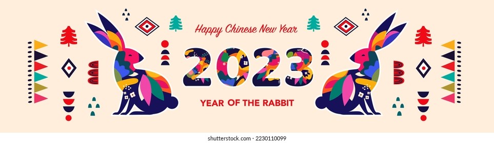 Happy Chinese New Year 2023 illustration. Year of the rabbit 