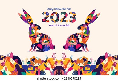 Happy Chinese New Year 2023 illustration. Year of the rabbit 