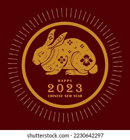 Happy chinese new year 2023, year of the rabbit zodiac sign with gold element.
