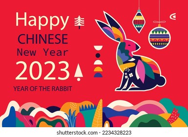 Happy Chinese New Year 2023. Illustration with rabbit. Lunar New Year