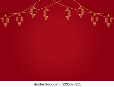 Happy Chinese new year 2023. Chinese new year banner with circle for show product. Greeting card. China frame with lantern on red background.
