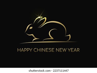 Happy Chinese New Year 2023. Vector greeting card with golden rabbit. Chinese symbol of the year