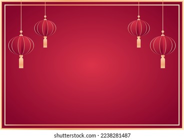 Happy Chinese new year 2023. Chinese new year banner with circle for show product. Greeting card. China frame with lantern on red background.