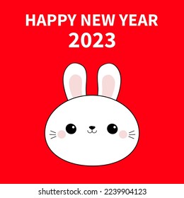 Happy Chinese New Year 2023. The year of the rabbit. Bunny round face head line icon. Doodle linear sketch. Black contour. Cute cartoon kawaii funny baby character. Red background. Flat design Vector