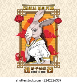 Happy Chinese New Year 2023. Year of the Rabbit. Vector Illustration