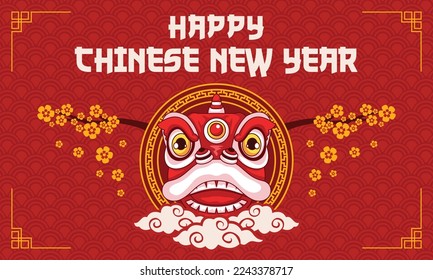 Happy Chinese new year 2023 background with lion dance head
