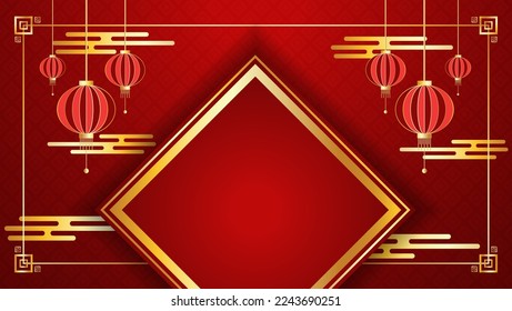 Happy Chinese New Year 2023. Chinese New Year banner with rhombus squares for show.with lanterns on red background. suitable for banners, Greeting Cards, Chinese Frames etc