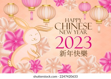 Happy Chinese new year 2023, year of the rabbit, Lunar new year concept with lantern or lamp, ornament, for sale, banner, posters, design templates, feed social media