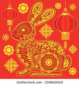 Happy Chinese New Year 2023 Year of the Rabbit Vector illustration

