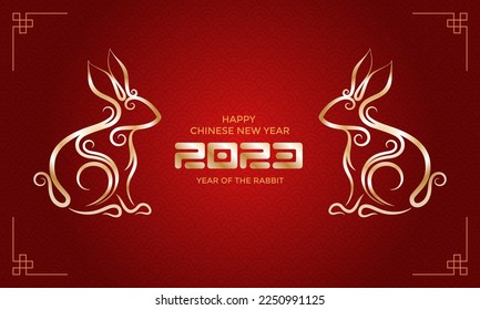 Happy Chinese new year 2023 luxury vector design. Chinese Lunar New Year 2023, year of the rabbit - Abstract style linear concept illustration, banner, and background