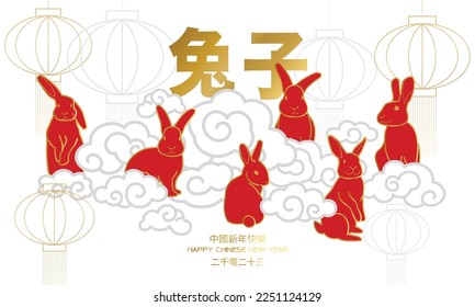 Happy Chinese New Year 2023 Zodiac Rabbit on white colour Background for Poster, Flyer, Greeting Card
(Chinese translation: Happy New Year 2023 Year of the Rabbit)