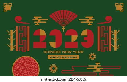 Happy chinese new year 2023 year of the rabbit design on green background