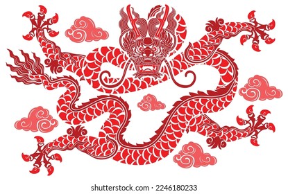 Happy chinese new year 2024 the dragon zodiac sign with flower,lantern,asian elements gold paper cut style on color background. ( Translation : happy new year 2024 year of the dragon )