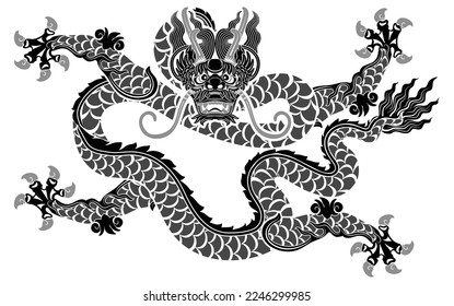 Happy chinese new year 2024 year of the dragon zodiac sign with flower,lantern,asian elements gold paper cut style on color background. (Translation : Happy new year)
