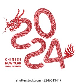 Happy chinese new year 2024 year of the chinese dragon zodiac with paper cut on color background.  (translation : year of the dragon, happy new year 2024)