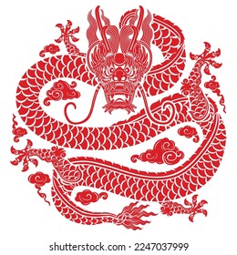 Happy chinese new year 2024 the dragon zodiac sign with flower,lantern,asian elements gold paper cut style on color background. ( Translation : happy new year 2024 year of the dragon )