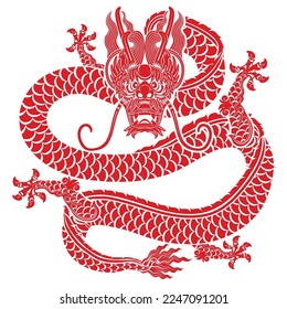 Happy chinese new year 2024 the dragon zodiac sign with flower,lantern,asian elements gold paper cut style on color background. ( Translation : happy new year 2024 year of the dragon )