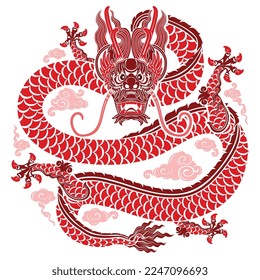 Happy chinese new year 2024 the dragon zodiac sign with flower,lantern,asian elements gold paper cut style on color background. ( Translation : happy new year 2024 year of the dragon )