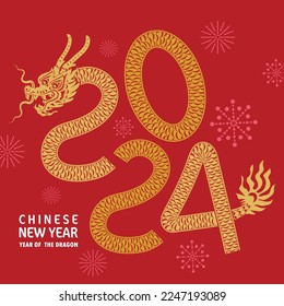 Happy chinese new year 2024 year of the chinese dragon zodiac with paper cut on color background. (translation : year of the dragon, happy new year 2024)