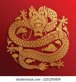 Happy chinese new year 2024 the dragon zodiac sign with flower,lantern,asian elements gold paper cut style on color background. ( Translation : happy new year 2024 year of the dragon )
