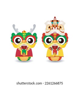 Happy Chinese new year 2024 with little dragon greeting gong xi fa cai, the year of the dragon zodiac, Capricorn calendar, cute Cartoon isolated white background vector illustration