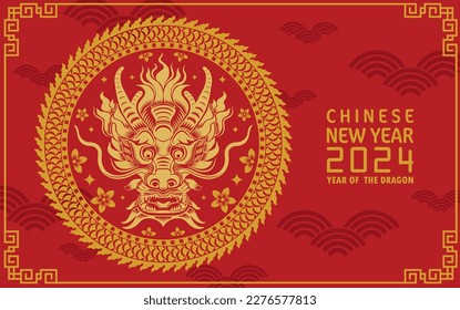 Happy chinese new year 2024 year of the chinese dragon zodiac with on color Background. ( Translation : happy new year, chinese dragon )