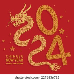 Happy chinese new year 2024 year of the chinese dragon zodiac with on color Background. ( Translation : happy new year, chinese dragon )