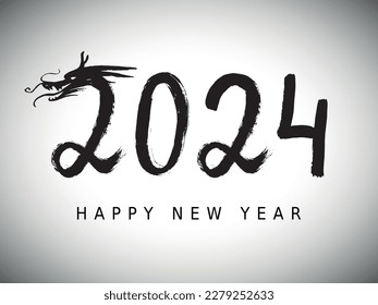 Happy chinese new year 2024 year of the dragon zodiac sign. Hand drawn 2024 calendar illustration. Happy new year 2024. The year of the dragon of lunar Eastern calendar